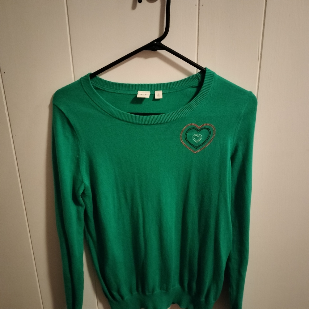 Green Sweater with Heart Detail